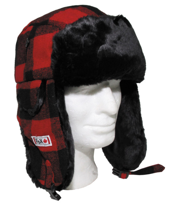 Casquette bûcheron, fourrure, rouge/noir - Surplus militaire