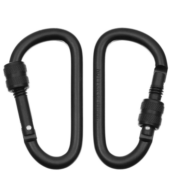 mousqueton, D 8mmx8cm, noir, vis de blocage, paquet de 2 - Surplus militaire