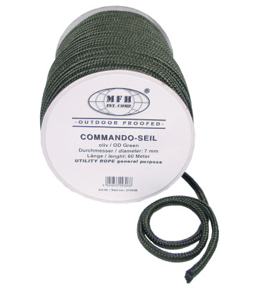 Corde Commando 15m Olive Mil-Tec - 7mm Polypropylène Résistante Usage Extérieur