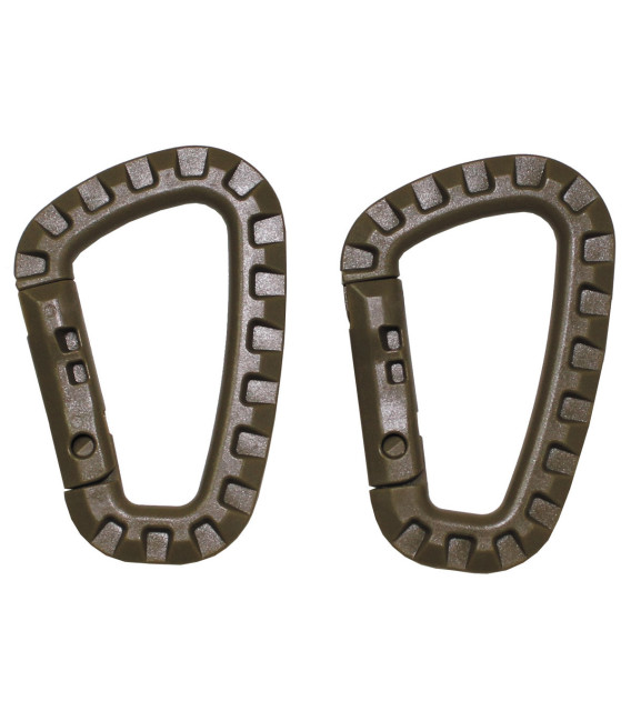mousqueton, plastique, coyote, D 7 mm x 8,5 cm, paquet de 2 - Surplus militaire