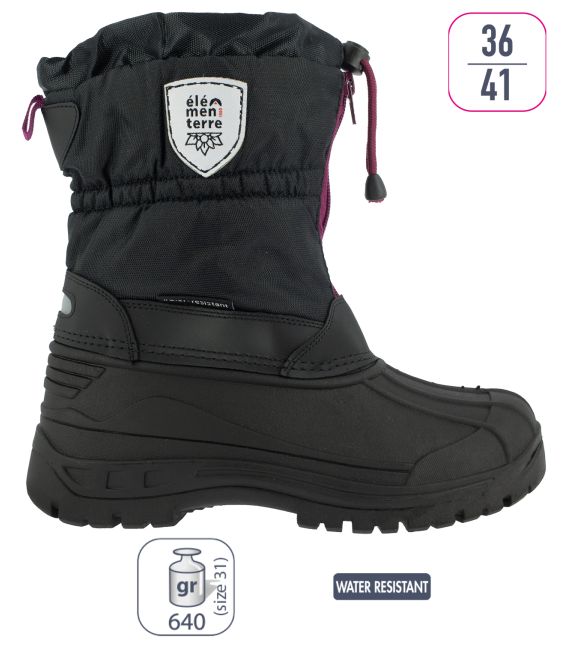 Botte après-ski mixte PICTON Elementerre Noir/Rose