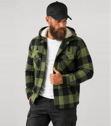 Veste bûcheron à capuche Noir et Vert Brandit - Gros plan