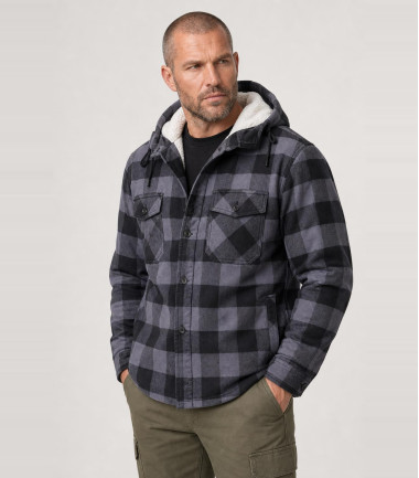 Veste bûcheron à capuche Noir et Gris Brandit - Gros plan
